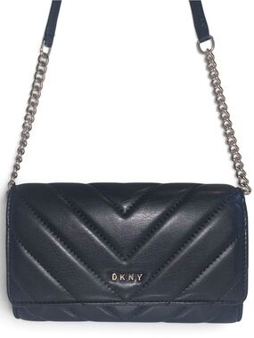 DKNY Black Quilted Chevron Leather Chain Crossbody